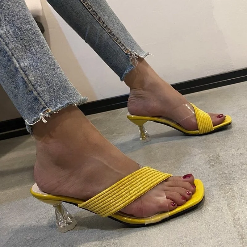 

Summer New Women's Sandals Fashion Stiletto Transparent Cross Strap Sandals and Slippers Women Casual High Heels PVC Slppers