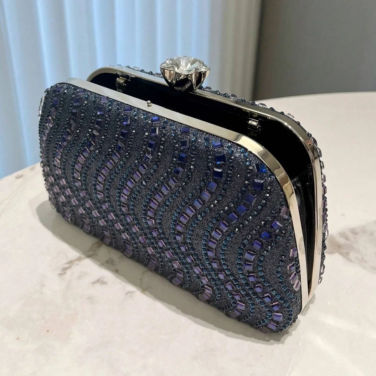 Ретро темно-синяя серебряная вечерняя сумка для ужина изысканная роскошная