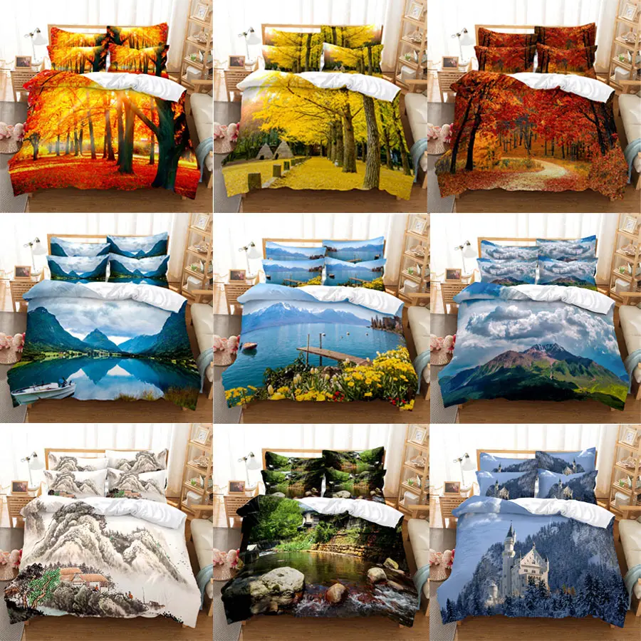 

3D HD Scenic Quilt Cover Duvet Pillow Case bed Set Linen Woods Scene Forest King Queen Twin Single Double 3PCS 2PCS Home Textile