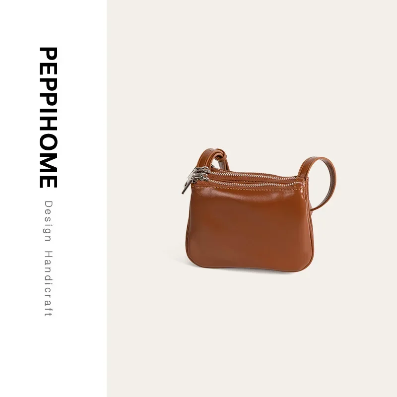Peppihome Мини-сумка на одно плечо Универсальная мягкая кожаная трехслойная сумка