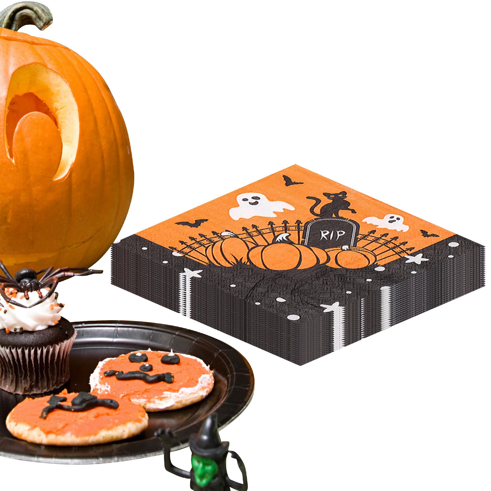 

Бумажная тарелка для Хэллоуина, двухслойные салфетки с принтом, салфетки для хэллоуивечерние, двухслойные салфетки из искусственной бумаг...