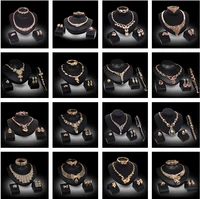 fashion gold color water drop pendant chocker necklace earrings wedding bridal crystal stone jewelry sets