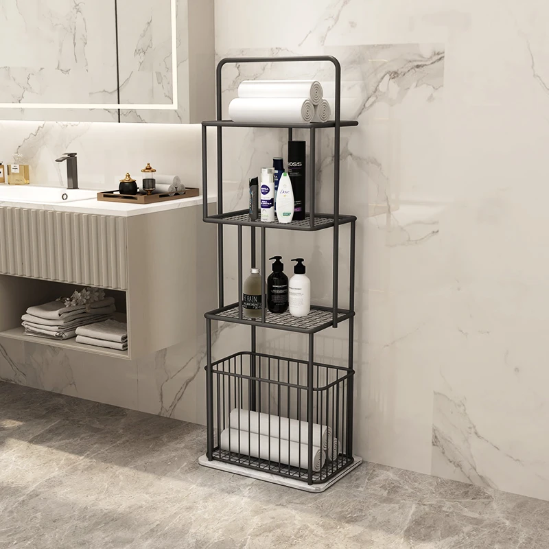 

Simple Marble Bathroom Storage Rack Iron Nordic Light Luxury Bathroom Towel Rack Floor Toilet Storage Shelf
