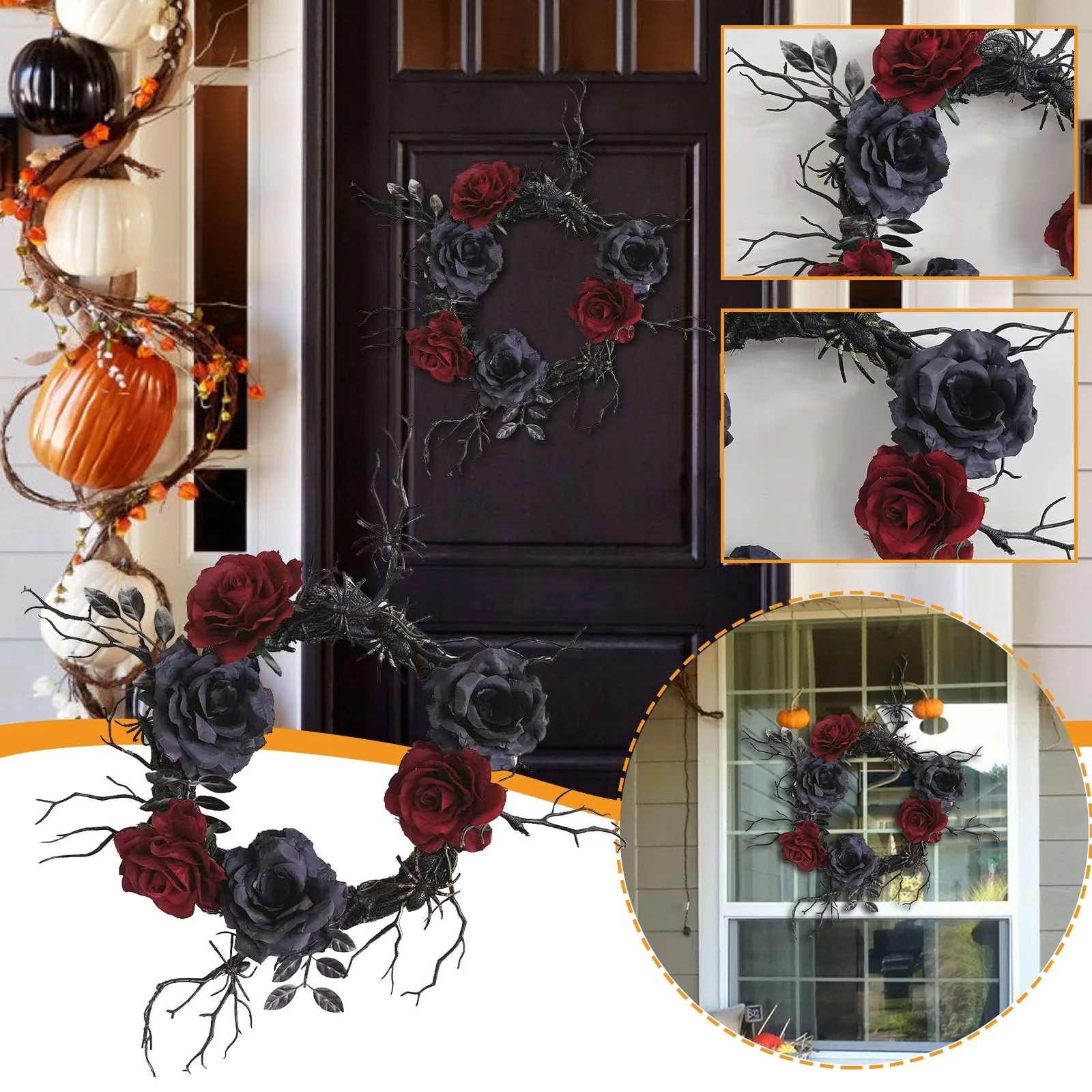 

Halloween Garland Door Decorations Party Home Faux Front Door Plants Door Decoration Christmas Christmas Bow for Wreath