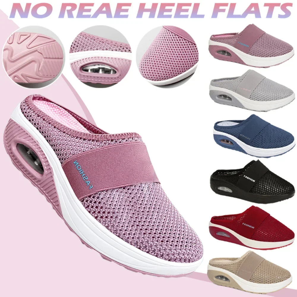 

Women's Orthopedic Shoes Summer Fashion Casual Breathable Big Size Baotou Half Slippers Women's Air Cushion Wedge Shoes