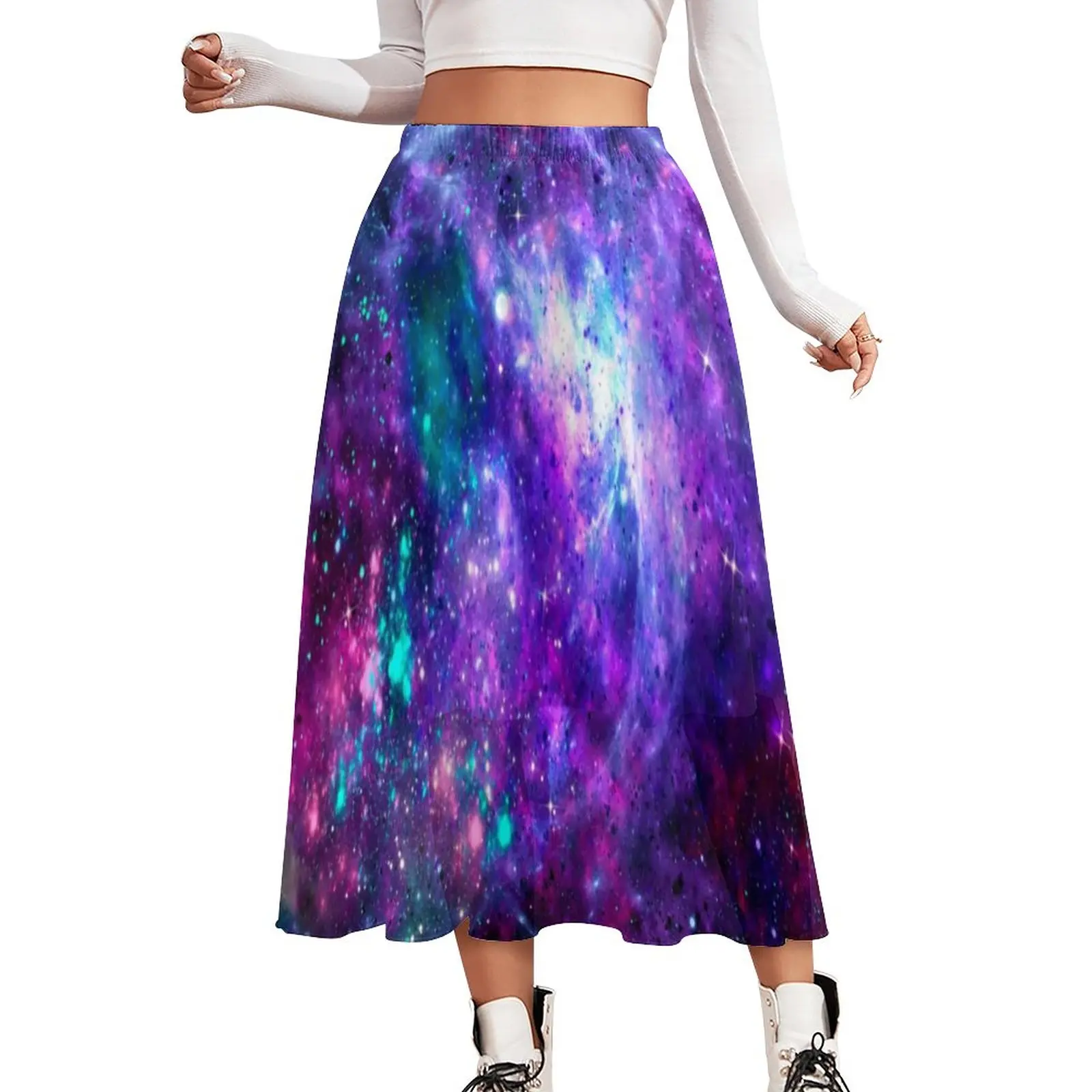 

Fantasy Galaxy Star Skirt Women Cosmic Space Purple Teal Kawaii Boho Skirts Elastic Waist Fashion Casual Skirt Big Size 2XL 3XL
