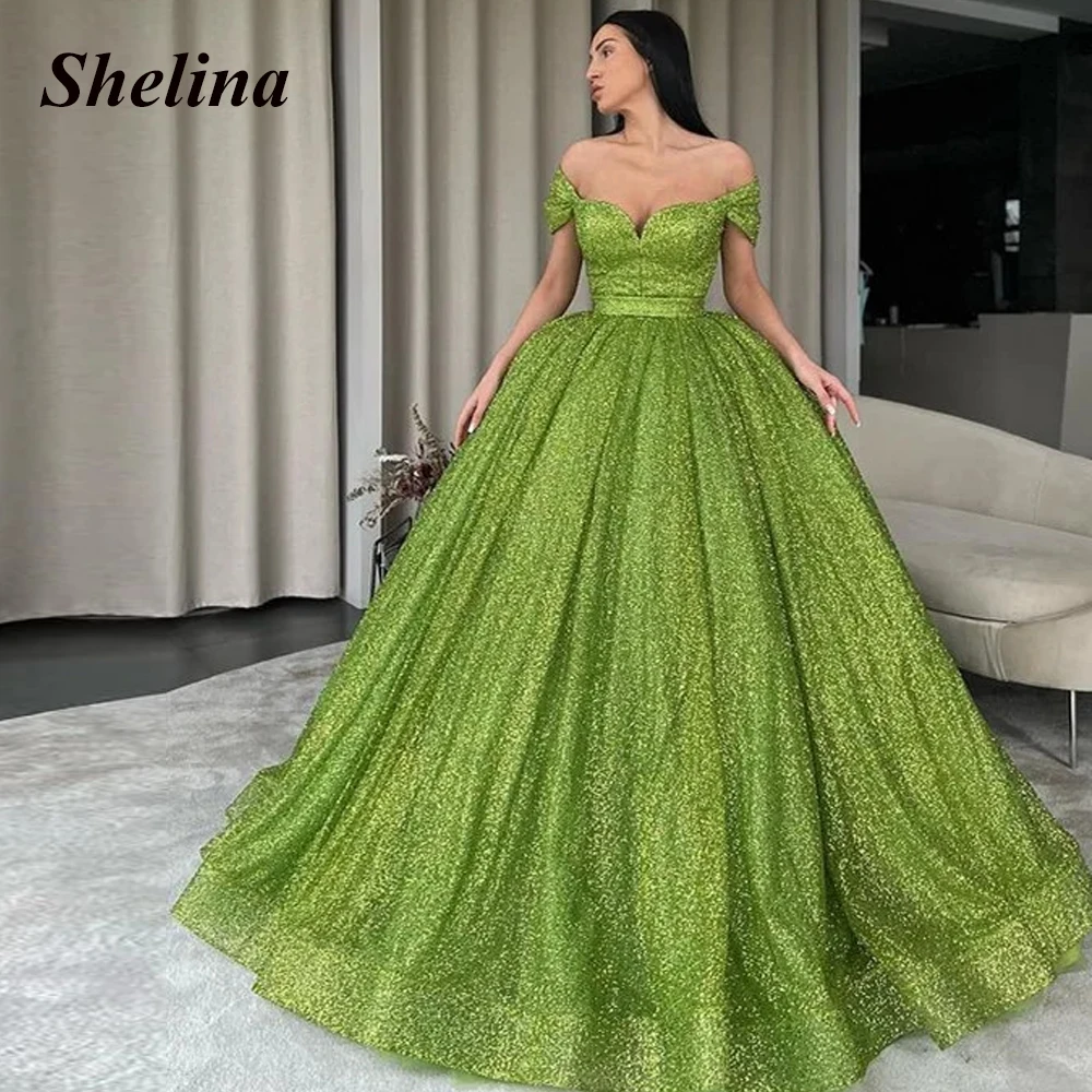 

Shelina Classic Glitter Prom Ball Gowns Sweetheart Off The Shoulder Backless Lace-up Evening Gown Vestidos De Ocasión Formales