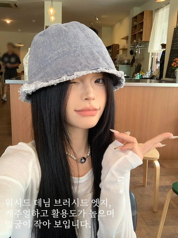 Корейская потертая старая рыбацкая шляпа женская весенне-осенняя маленькая