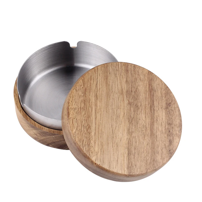 

Covered With Windproof Tray Stainless With Walnut Indoor Room Liner Living Outdoor Home Ashtray Ash For Steel Lid Ashtrays Wood