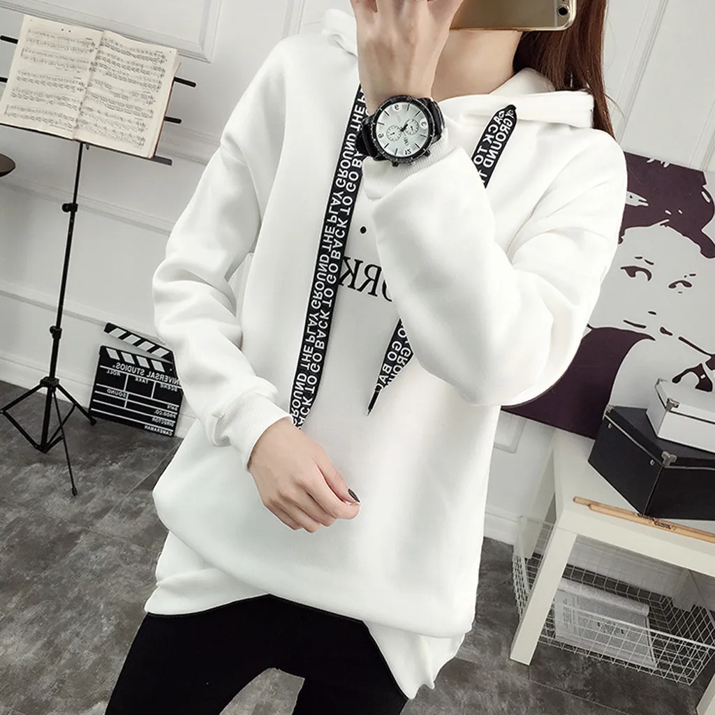 

Fashion Women Hooded Pullover Letter Casual Long Sleeve Top Sweatshirt