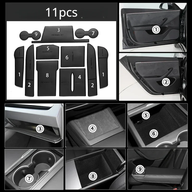 Нескользящий коврик для чашки Tesla New Model3 Highland 2024 коврики с отделениями ворот