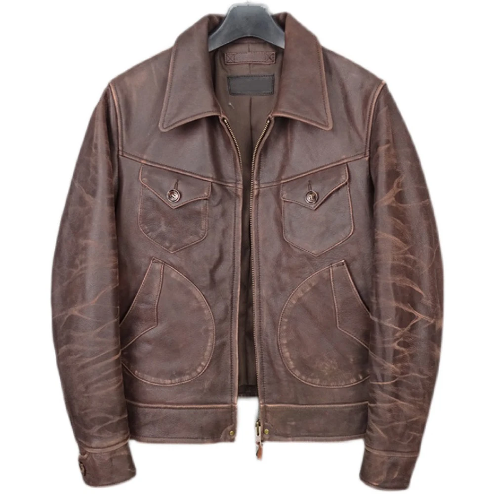 Мужской блейзер из натуральной коровьей кожи с большими карманами