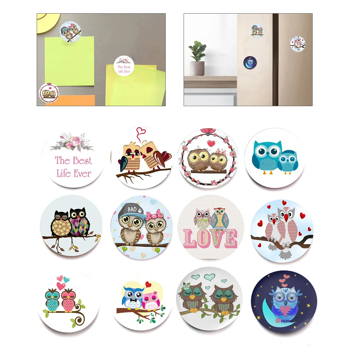 

12pcs Fridge Magnet Owl Fridge Magnet for Kitchen Office Whiteboard Decoration