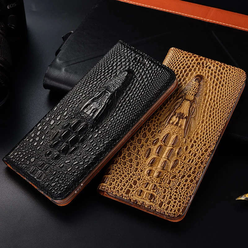 

Cowhide Genuine Leather Cases For LG Q31 Q51 Q52 Q60 Q61 Q92 Q70 Crocodile Head Texture Magnetic Flip Cover Phone Case