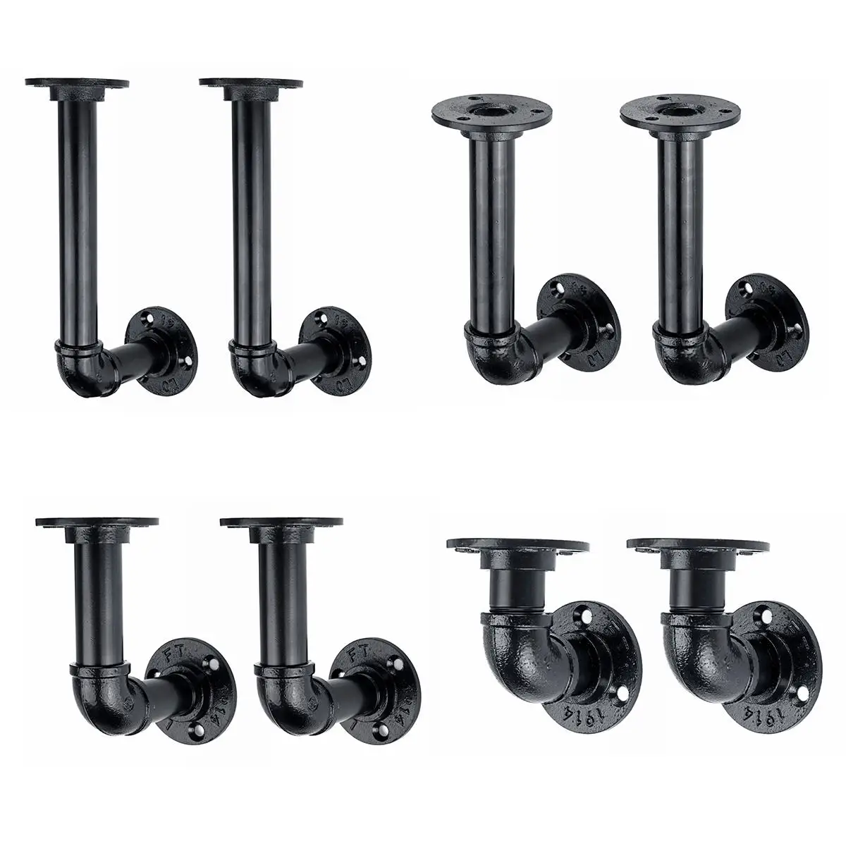 8/11/13/21cm 2Pcs Industrial Black Iron Pipe Bracket Wall Mo
