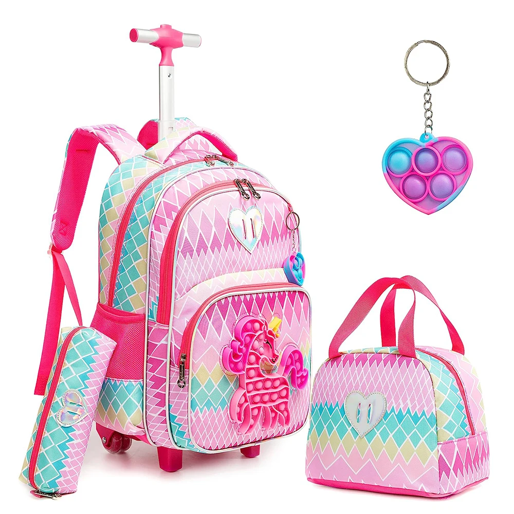 

3 шт., детский школьный рюкзак с колесами для девочек-подростков