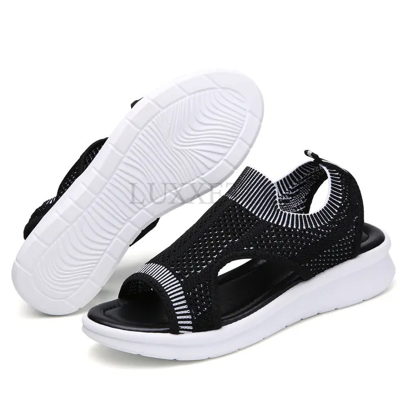 Wild Elastic Belt Sports Sandals Summer New Women's Shoes Women's Thick Bottom Fish Mouth Mesh Sandals Drop Shipping