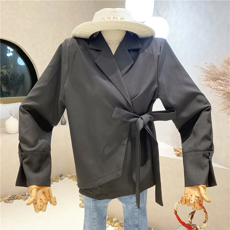 

Niche Design New Women's Clothing 2022 Spring Design Sense Waist Closing Lace Up Irregular Long Sleeve Suit Blazers Coat