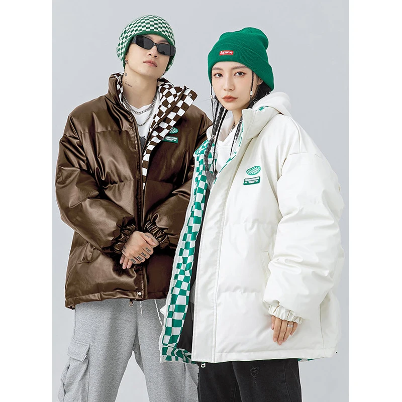 

Женская зимняя куртка, толстые теплые парки, модные пальто из искусственной кожи для пар, женские клетчатые хлопковые куртки унисекс на мол...