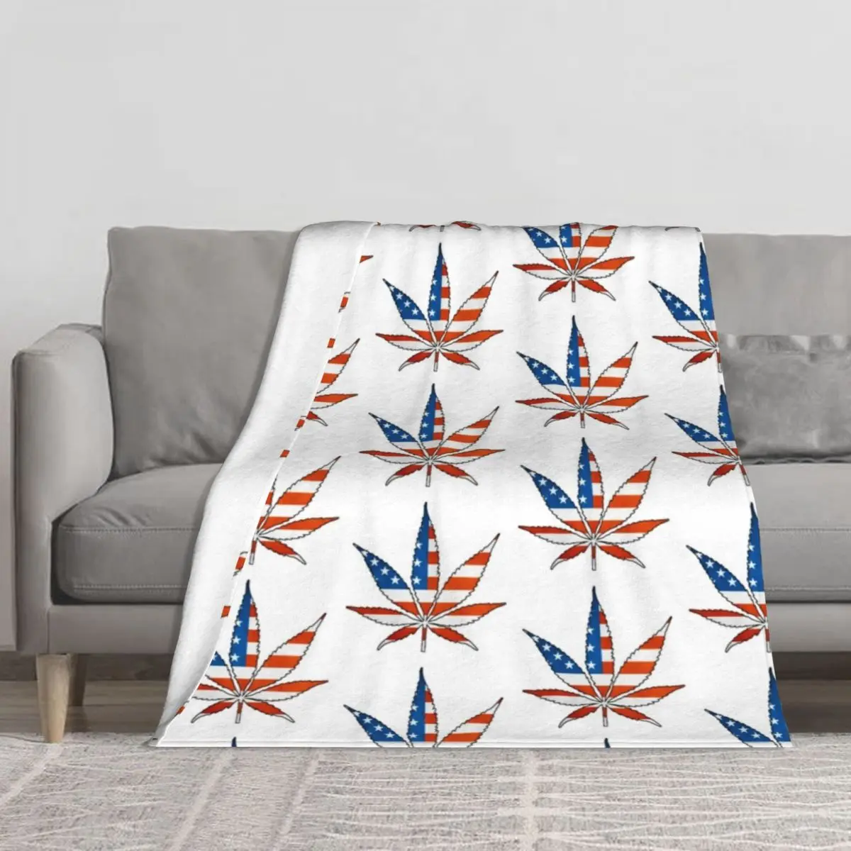 

Weed American Flag Blanket Marijuana Leaf Bedroom Custom Throw Blanket Outdoor Furry Blankets