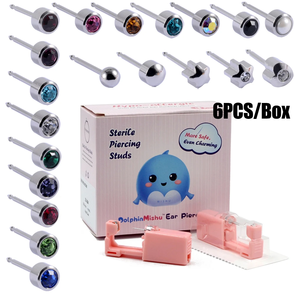 6 шт./коробка одноразовые розовые серьги-гвоздики из нержавеющей стали 316L