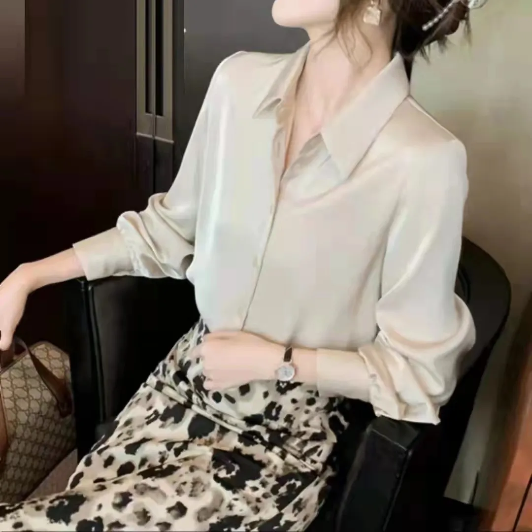 Acetate Satin Shirt Women's Spring Dress New Office Workers Wear Shirts Simple and Easy to Wrinkle Advanced Top