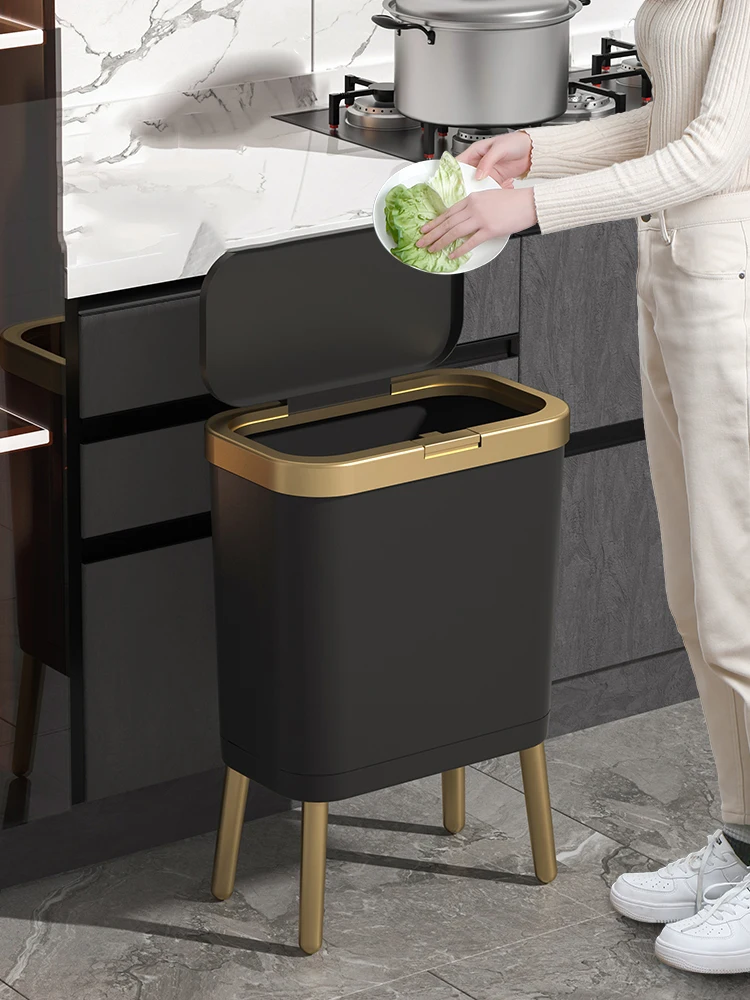 For Kitchen Creative High-foot Black Garbage Tin For Bathroom