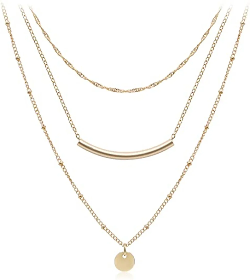 

Hot Selling Multi Layer Metal Tube Shape Wafer Necklace Simple Fashion Popular Women Jewelry Necklace