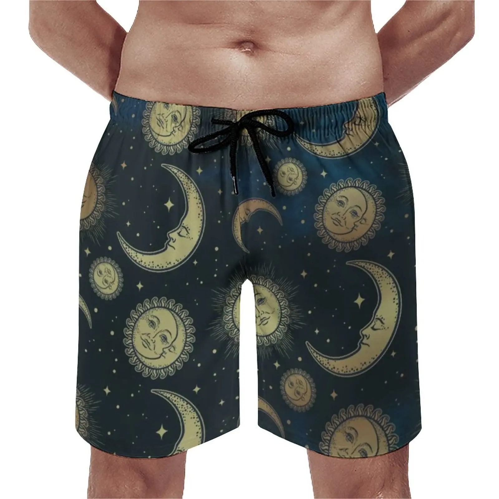 

Summer Board Shorts Symbol Vintage Celestial Night Surfing Sun Moon And Stars Board Short Pants Casual Fast Dry Beach Trunks