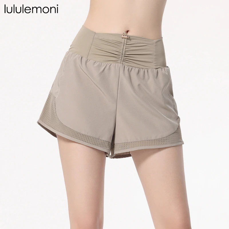 

lululemoni Yoga Sports Shorts Women Pleated High Waisted Loose Fitting Slimming Running Fitness Shorts Summer Outerwear Slimming