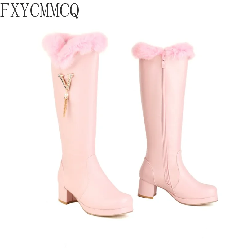 FXYCMMCQ 2022 Autumn/Winter Round Toe High-heeled Thick Velvet Elastic Boots Temperament All-match High-heeled Women's BootsF629