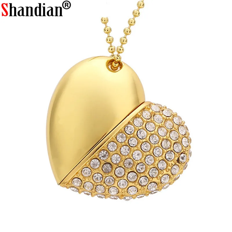 Металлическое ожерелье флеш-диск USB 2 0 4 ГБ 8 16 32 64 128 флеш-накопитель Love Heart