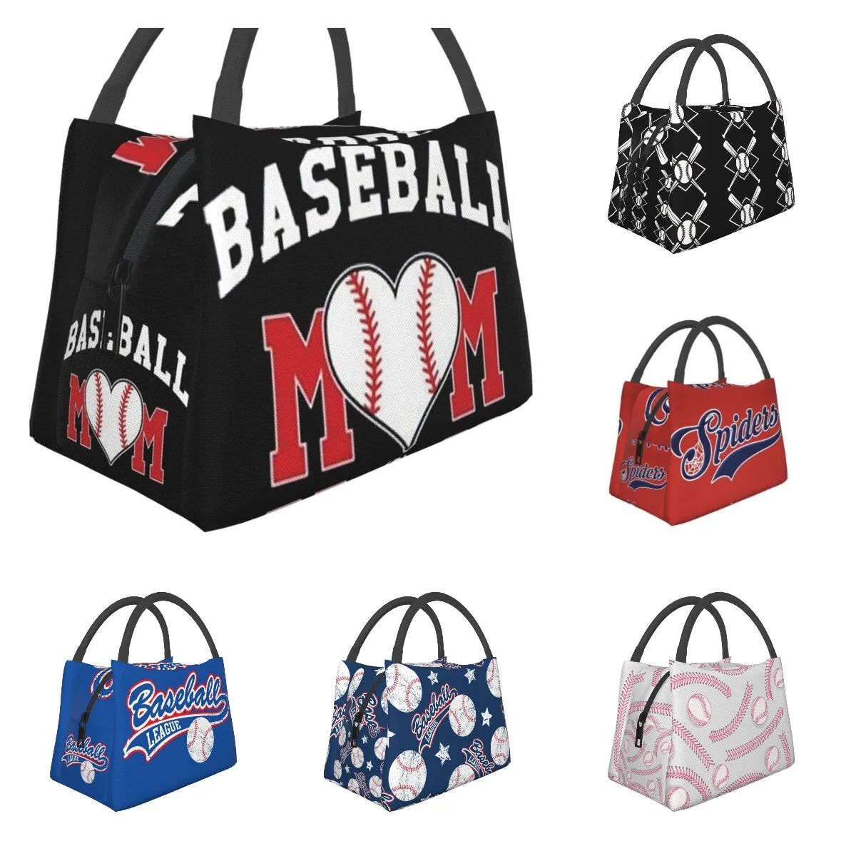 Baseball Mom Insulated Lunch Box Cooler Tote Bag Organizer Bag For Women