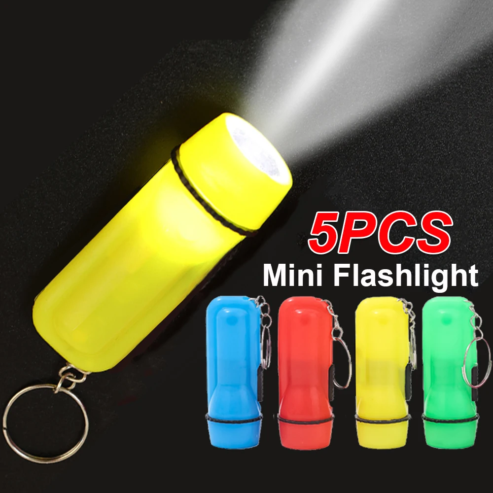 

5Pcs Mini LED Flashlight Children Toy Lamp Plastic Mini Keychain Light Button Battery Flashlight for Kids Birthday Party Favors