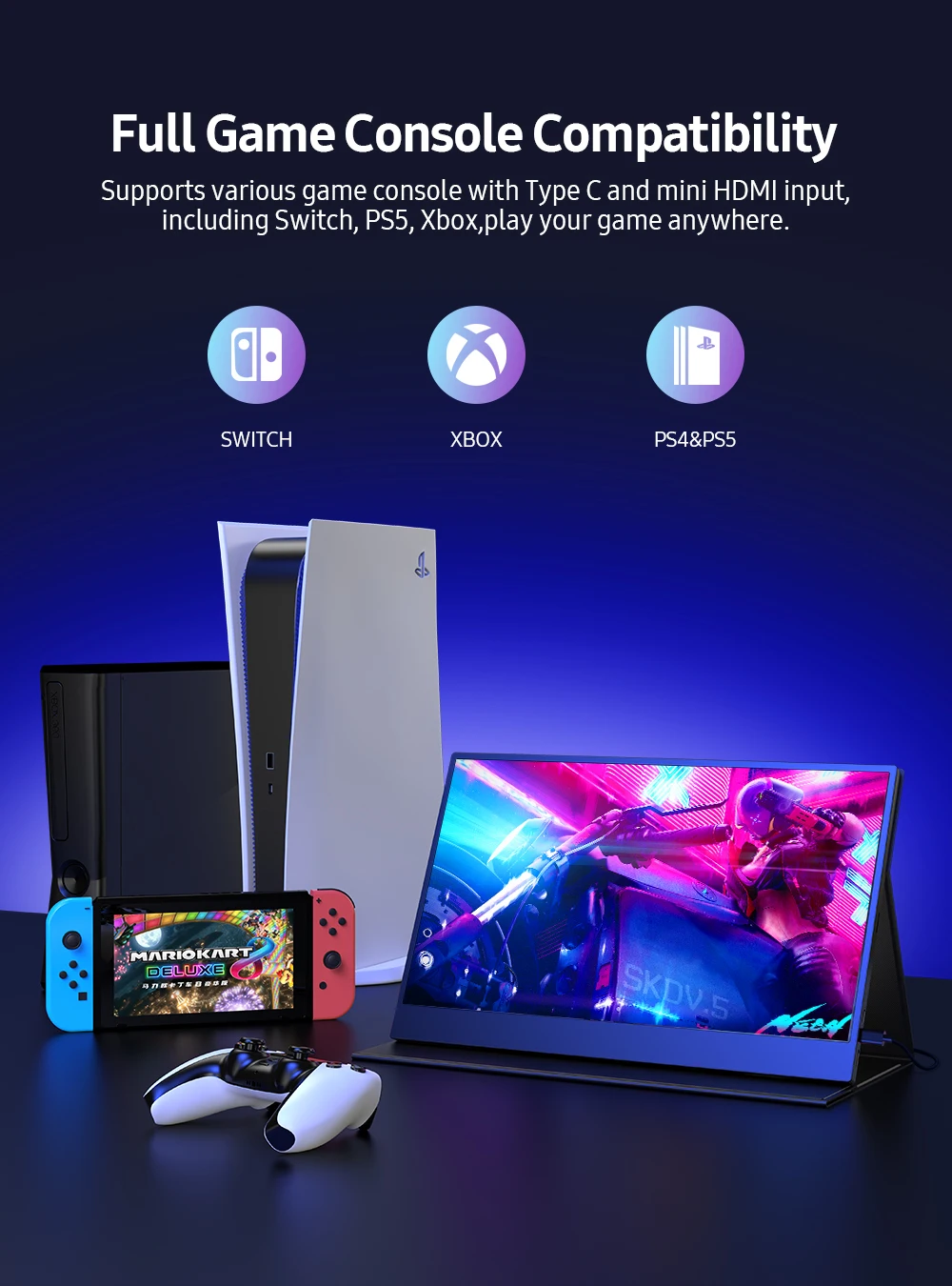 Фото UPERFECT Touch E7 15,6-дюймовый портативный сенсорный монитор настольного компьютера 1080P 100% sRGB с HDMI USB C OTG вторым дисплеем для ноутбука телефона компьютера Xbox Switch PS4/5 №4