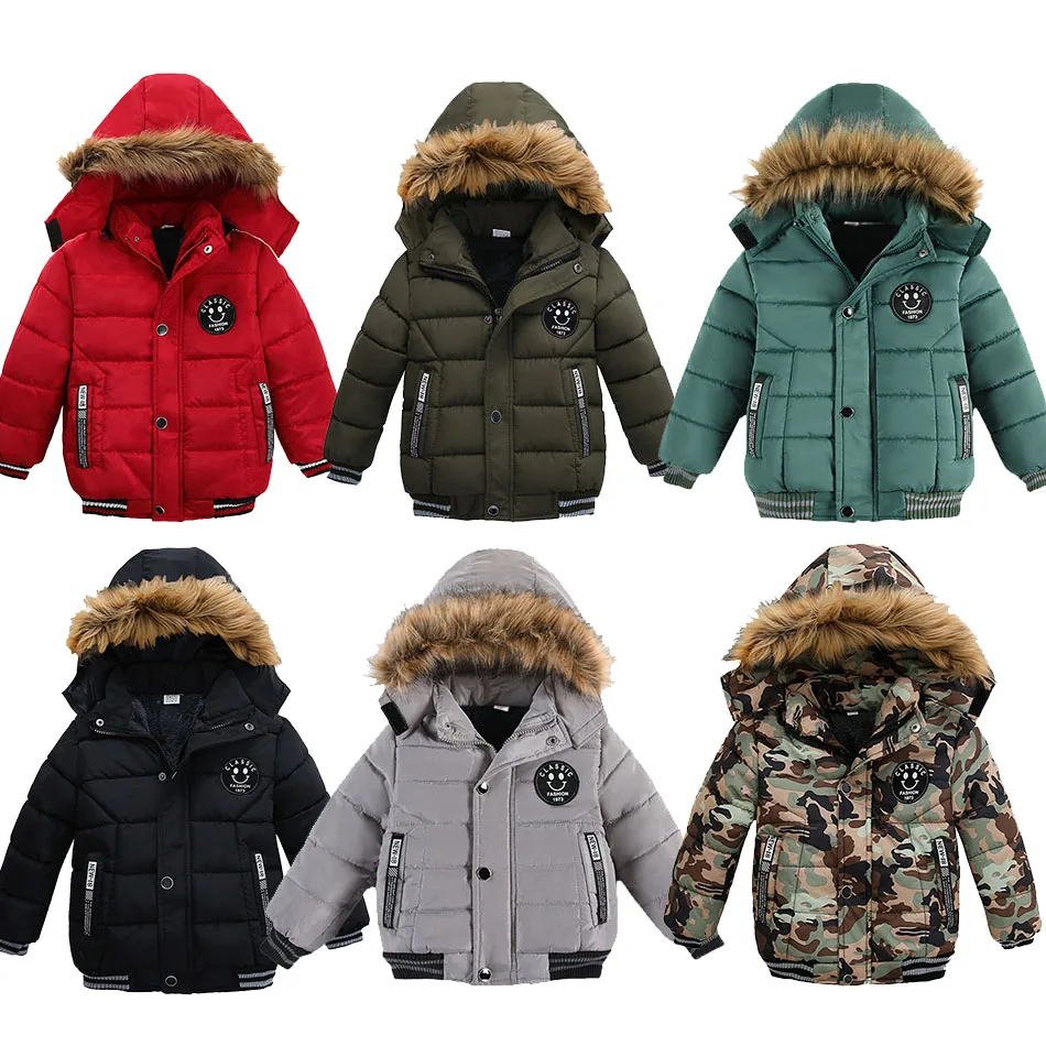 

2-6T Children Snowsuit Kids Pocket Cotton Padded Outerwear Baby Christmas Clothes Boy Thickened Fashion Coat Outdoor Warm Jacket