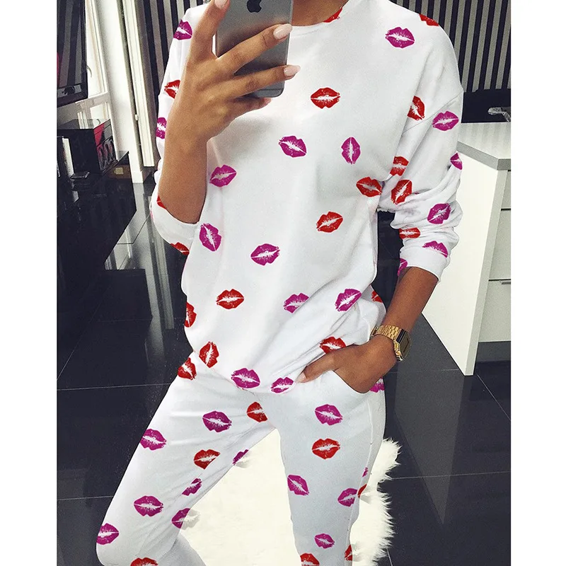 SURE YOU LIKE Spring/Summer Women Casual Loose Pajamas Sets Long Sleeve Trousers Print Homesuit Fashion Pajymas Lady Nightwear