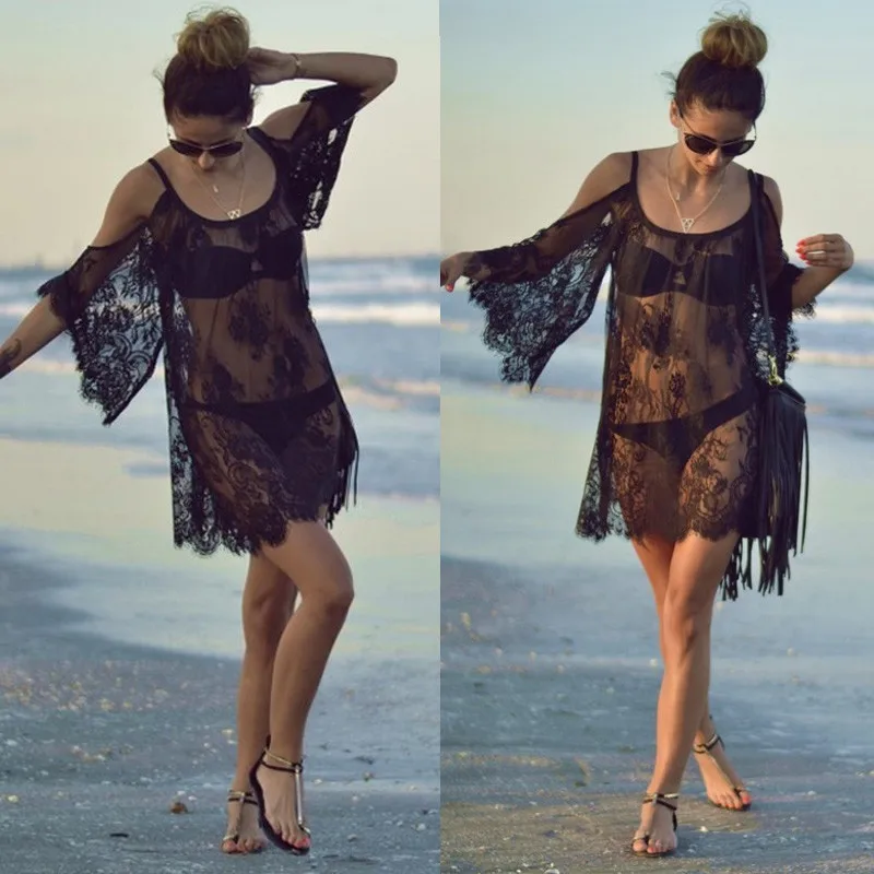 Summer Dress 2022 Women Casual Beach Short Tassel Black White Mini Lace Sexy Party Dresses Vestidos S-XL Wear | Женская одежда