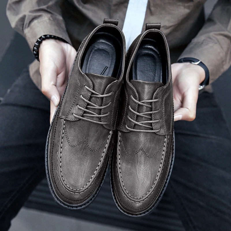 

Men's Casual Leather Shoes Round Toe Thick Bottom Comfortable Non-slip Wear-Resistant Vintage Wild Spring and Autumn Main Push