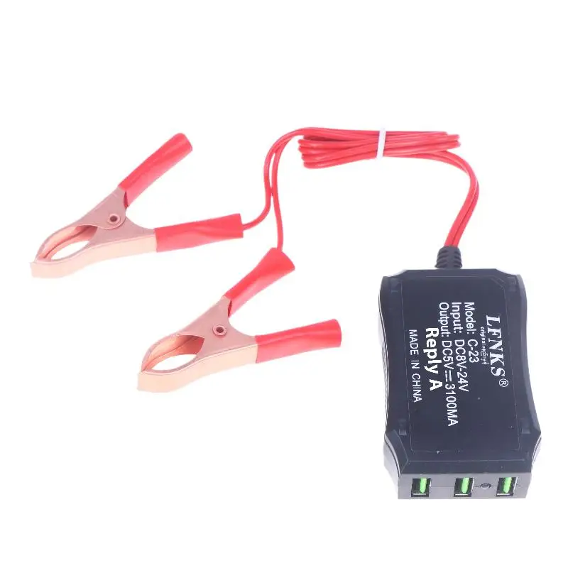 

1 шт., 12 В, 24 В до 5 В, 3 USB-порта, адаптер питания с зажимом для аккумулятора для зарядки сотового телефона, аварийное питание через USB, высокая эффективность