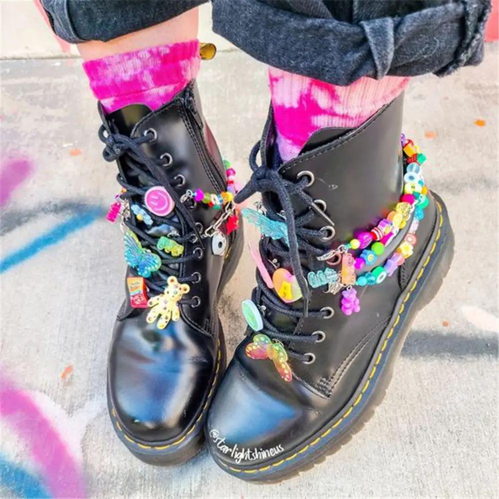 

2ND Y2K Colorful Star Smiley Shoe Charm Jewelry For Women Girl Boho Rainbow Beads Shoe Chain Young Fashion Hipster Party Gift