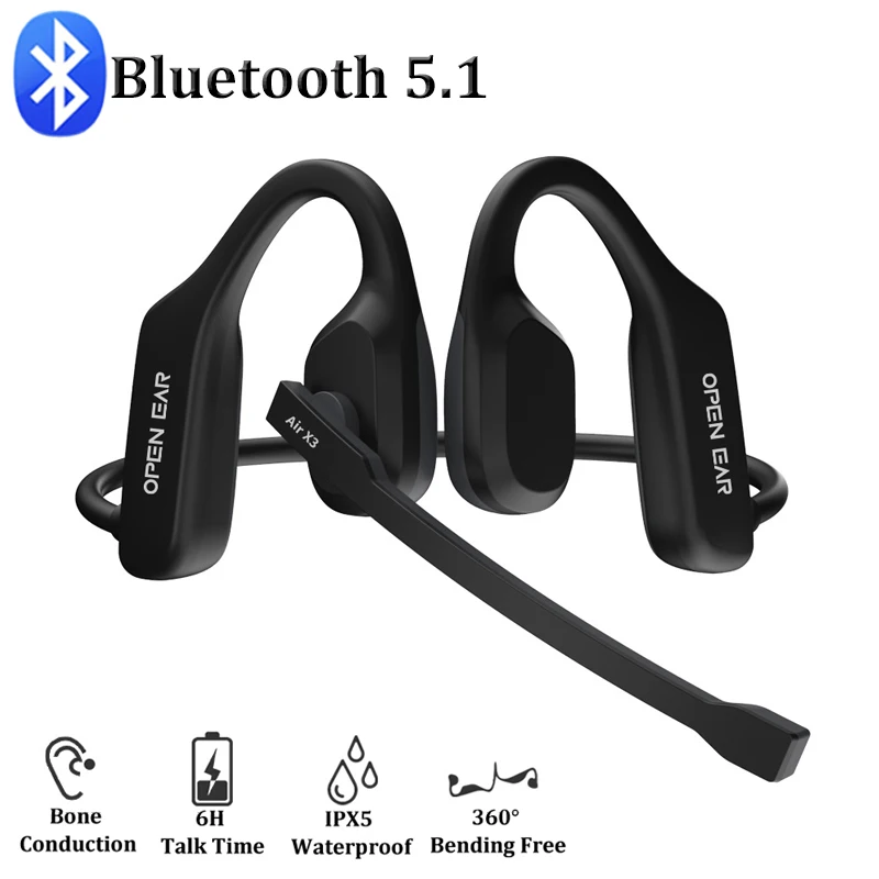 

Наушники с костной проводимостью, беспроводные Bluetooth, 5.1, бизнес наушники, открытый крючок для уха, водонепроницаемая Спортивная гарнитура с микрофоном