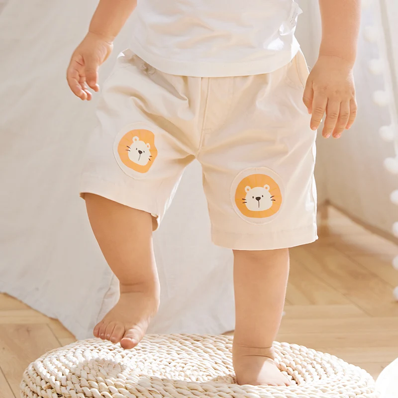 Детские хлопковые шорты для мальчиков и девочек однотонные с мультяшным принтом