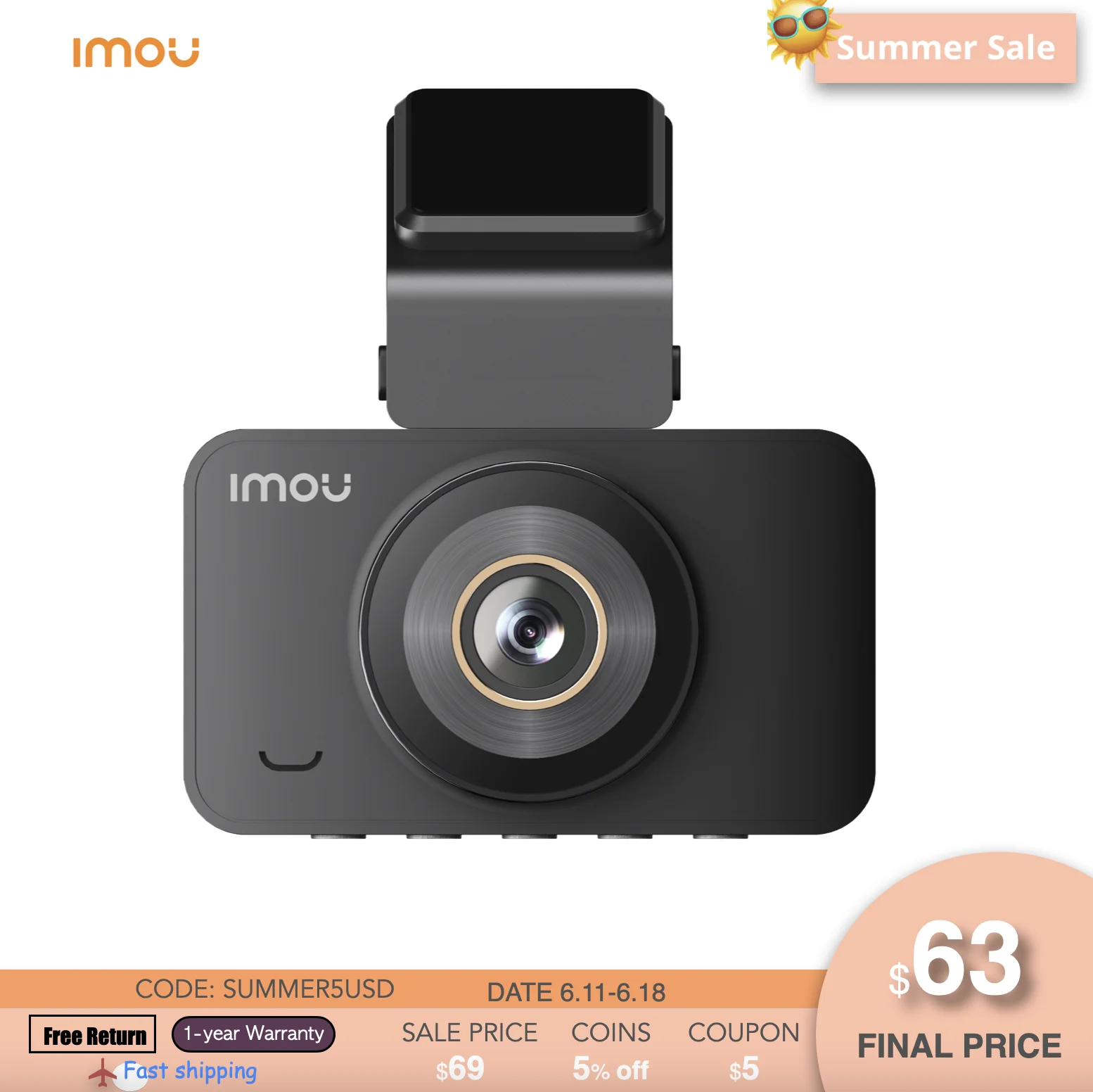 

IMOU S800 Dash Cam 4K WIFI TFcard 128G Storage Waterproof IP52 Voice Control G-sensor 123° Wide Angel Driving Recorder Night