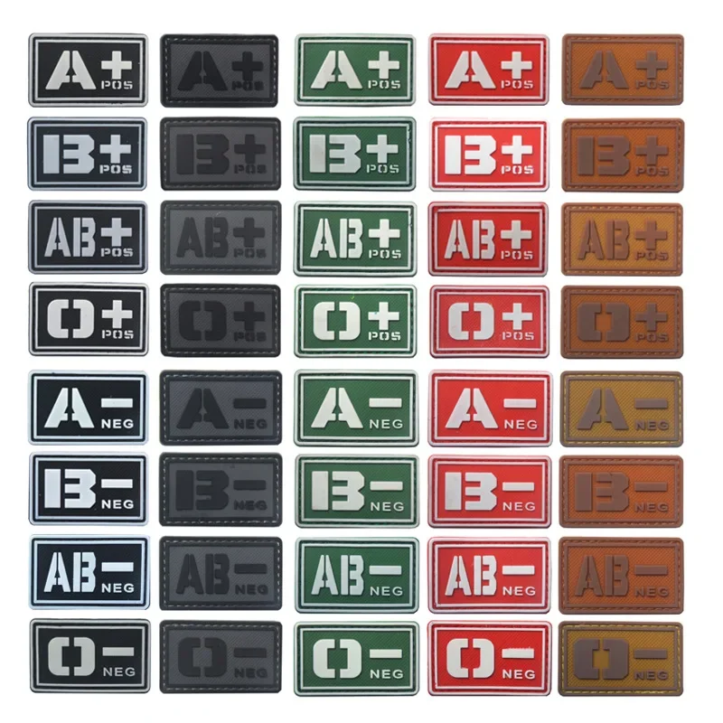 A+ B+ O+ AB+ POS Blood Group ПВХ значки с крючками на спине 3D резиновая медицинская нашивка