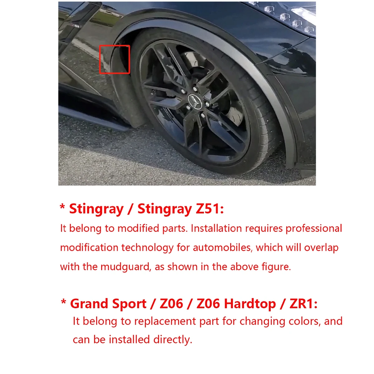 Фото 2 шт. накладки на передние колесные арки (фендеры) для Chevrolet Corvette C7 Widebody 2014-2019 GS Z06 ZR1 Stingray Z51 №2