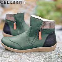 womens boots plus size ladies autumn winter vintage splicing round toe plus velvet zip up short ankle boots warm shoes mujer