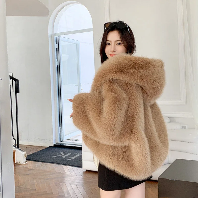 Мех и искусственный мех 2024 новая модная женская шуба зимняя однотонная