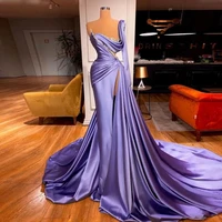 modern purple evening dresses beading mermaid gowns one shoulder for women high slit pleat sexy wedding guest dress 2022