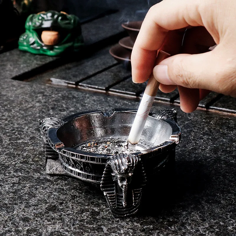 

Egyptian Pharaoh God Metal Sculpture Ashtray Statue Retro Ancient Egypt Figurines Stainless Steel Craft Home Decor Accessories